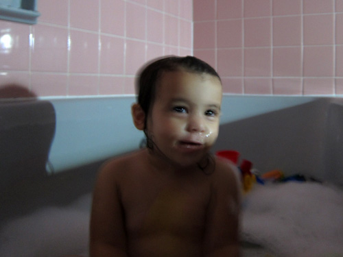 tub time by lantern light